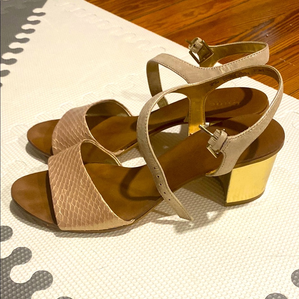 *BOGO closet deal* Dune London Rose Gold Strappy Heels with Chunky Block Heel